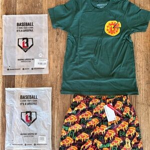 Baseball Lifestyle 101 Kids Green Short Sleeve Tee + Shorts. Youth XL- brand new